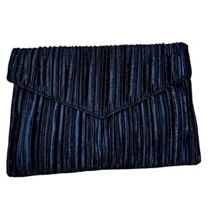 Bruna Black Velvet Pleated Clutch With Wrist strap and Crossbody
